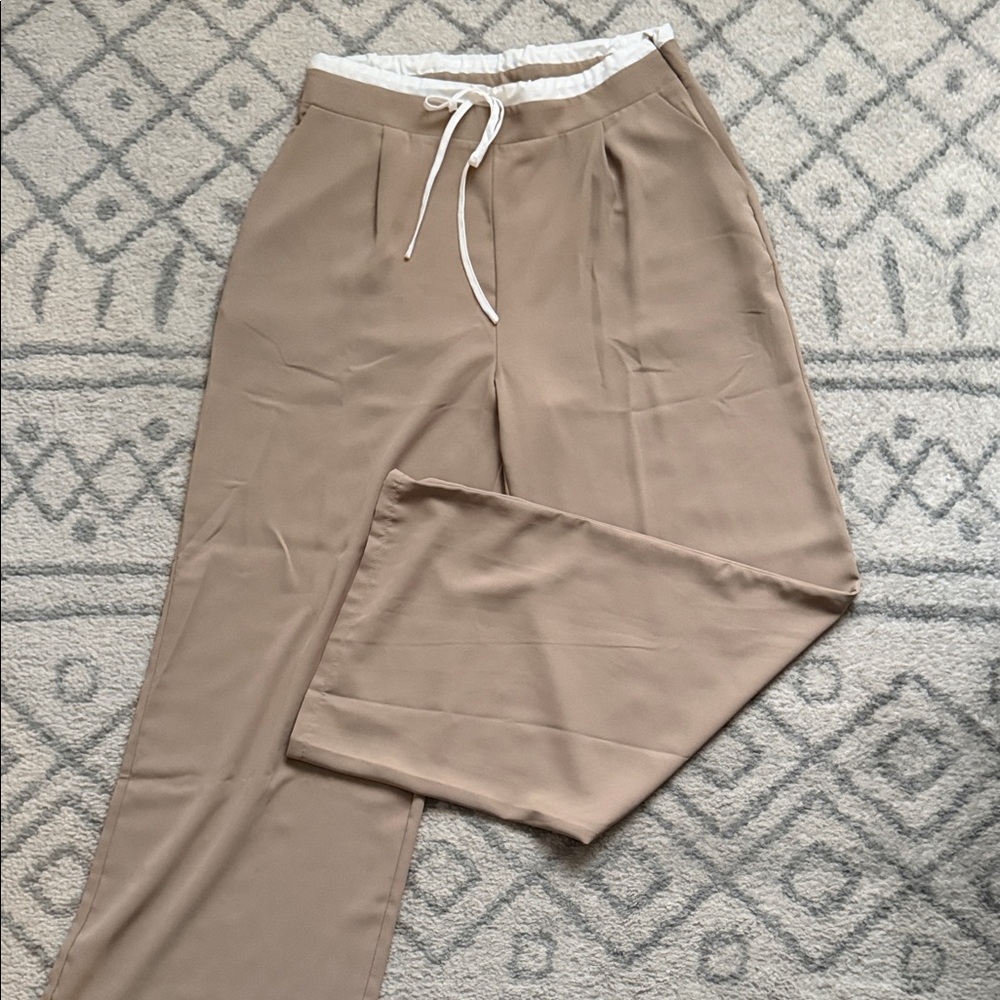 Haute Monde Beige Trousers with Elastic Waist
